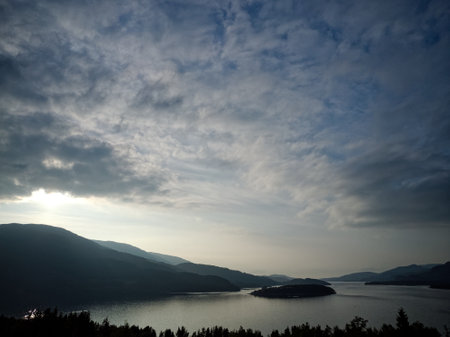 Lake in the mountains on a cloudy day. Landscape. Norway.