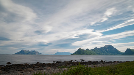 Lofoten islands, Norway. Landscape with fjord and mountains.の写真素材