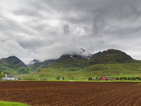 Rural landscape in the south of Iceland, near the village of Borgarfjordurの写真素材