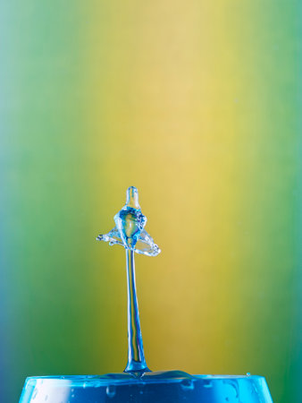 Falling drops of water. Splash effect after collision a falling drops with water surface