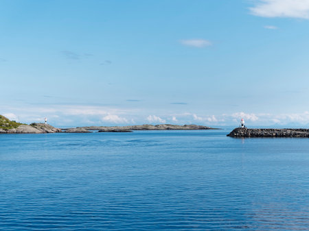 Lighthouse on the coast of the island in Norwayの写真素材