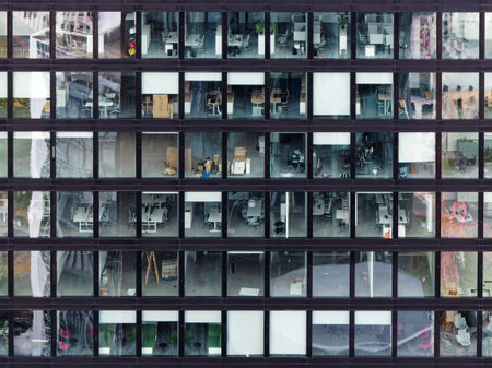 Glass windows of modern office building in Frankfuert am Main, Germany. View from above.の写真素材