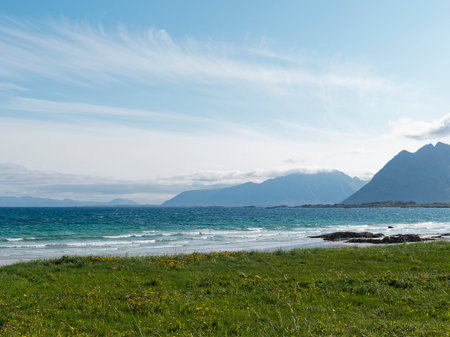 Landscape of Lofoten islands, Norway in a summer dayの写真素材