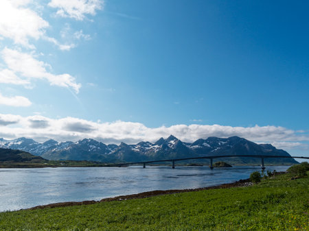 Scenic view of the fjord and mountains.の写真素材
