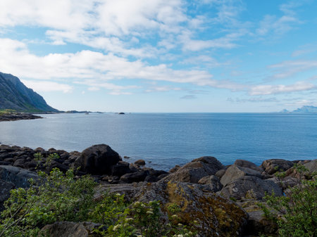 Rocky coast of the Atlantic Ocean in Norway, Scandinavia.の写真素材