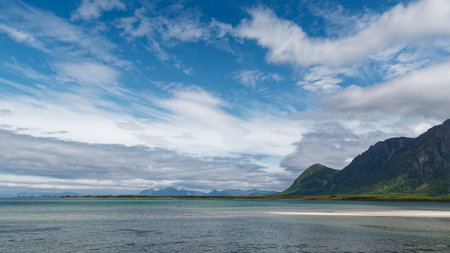 Norwegian fjord landscape with mountains and sea in summer.の写真素材