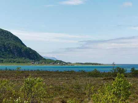 Landscape of the coast of the Lofoten islands in Norwayの写真素材