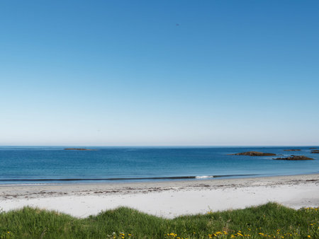 A view of the beach on a sunny day in summer, Norway.の写真素材