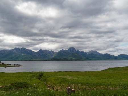 Lofoten islands, Norway. Mountains, lakes and fjords.の写真素材