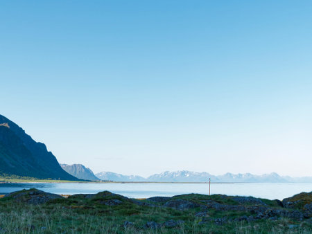 Landscape with lake, mountains and blue sky. Norway, Europe.