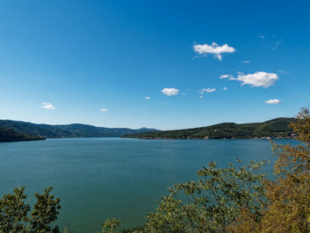 Landscape view of Danube river in Serbia. Danube is the longest river in Europe.の写真素材
