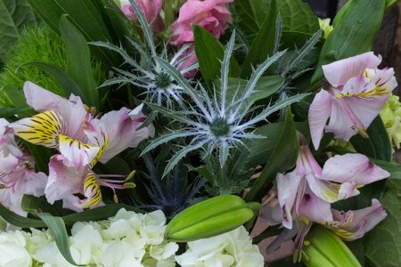 Bouquet with Casablanca lilies at a wedding in the countryside of France on Valentines Dayの写真素材