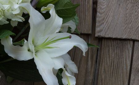 Bouquet with Casablanca lilies at a wedding in the countryside of France on Valentines Dayの写真素材