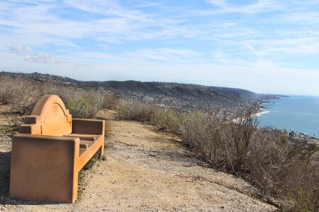 A bench dedicated to Sweaney that overlooks Emerald Bay in Laguna Beach Southern California