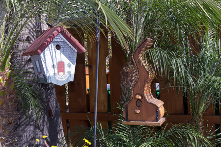 Antique wood birdhouses in Laguna Beach Southern Californiaの写真素材