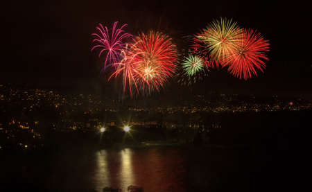 Laguna Beach fireworks  city lights on the fourth of July celebrationの写真素材