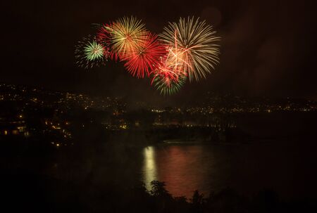 Laguna Beach fireworks  city lights on the fourth of July celebrationの写真素材