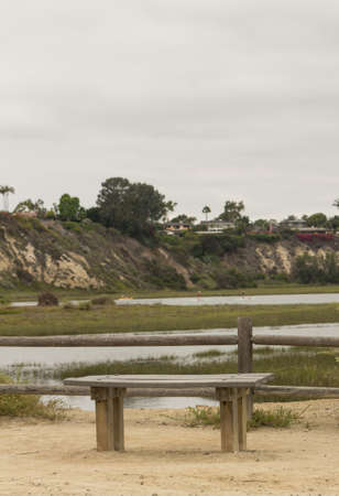Back Bay hiking trail along the marsh wetland in Newport Beach, Californiaの写真素材