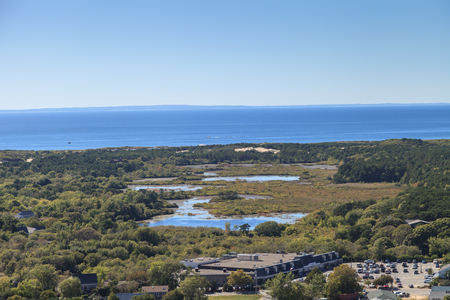 Provincetown, Massachusetts, Cape Cod city view and beach and ocean view from above.の写真素材