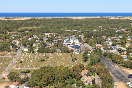 Provincetown, Massachusetts, Cape Cod city view and beach and ocean view from above.の写真素材