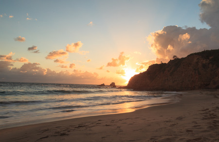 Crescent Bay beach at sunset in Laguna Beach in summerの写真素材