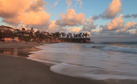 Crescent Bay beach at sunset in Laguna Beach in summerの写真素材