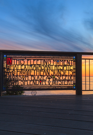 Stained glass fence at Browns Park in Laguna Beach, California at sunsetのeditorial素材