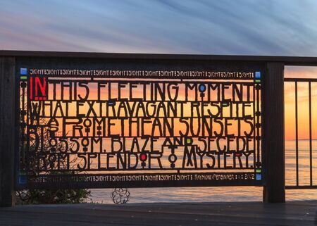 Stained glass fence at Browns Park in Laguna Beach, California at sunsetのeditorial素材
