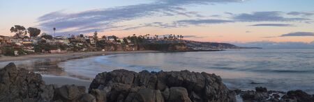 Crescent Bay beach panoramic view of the ocean at sunset in Laguna Beach, California, United States in summerの写真素材