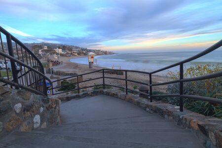 Sunset view of Main beach in Laguna Beach, Southern California, United Statesの写真素材