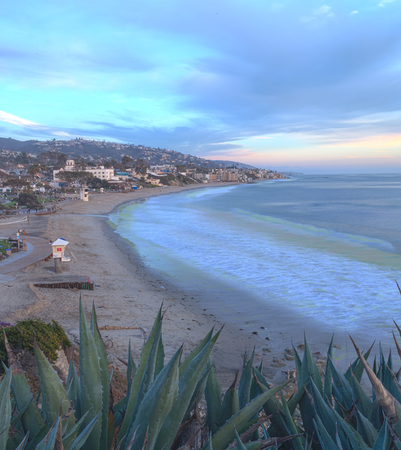 Sunset view of Main beach in Laguna Beach, Southern California, United Statesの写真素材