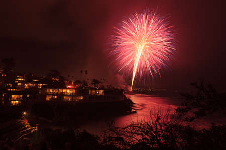Laguna Beach, California, July 4, 2016: Laguna Beach fireworks / city lights on the forth of July celebrationのeditorial素材