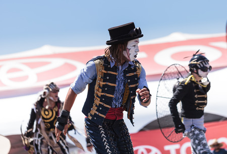 Costa Mesa, California, United States - July 16, 2016: Dragon Knights steampunk stilt walkers perform at the Orange County Fair in Costa Mesa, CA on July 16, 2016. Editorial use only.のeditorial素材