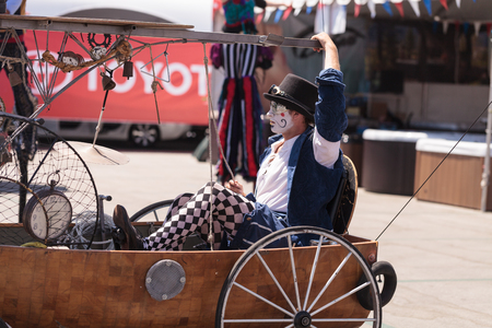 Costa Mesa, California, United States - July 16, 2016: Dragon Knights steampunk stilt walkers perform at the Orange County Fair in Costa Mesa, CA on July 16, 2016. Editorial use only.のeditorial素材
