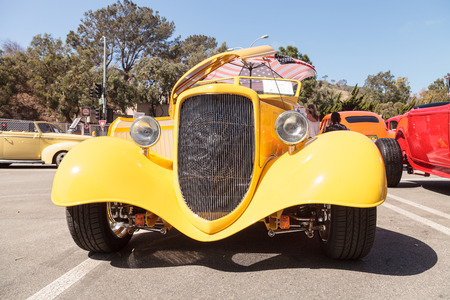 Laguna Beach, CA, USA - October 2, 2016: Yellow 1934 Ford Roadster owned by Mauricio Vivanco and...