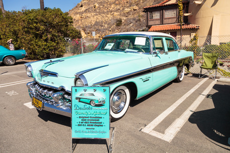 Laguna Beach, CA, USA - October 2, 2016: Blue 1955 DeSoto Coronado owned by Gerald Gaughen and displayed at the Rotary Club of Laguna Beach 2016 Classic Car Show. Editorial use.のeditorial素材
