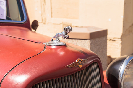 Laguna Beach, CA, USA - October 2, 2016: Rust red 1971 Dodge truck displayed at the Rotary Club of Laguna Beach 2016 Classic Car Show. Editorial use.のeditorial素材
