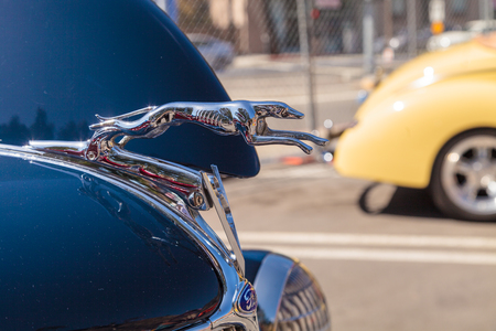 Laguna Beach, CA, USA - October 2, 2016: Navy blue 1936 Ford Roadster owned by Jim Sprinkel and displayed at the Rotary Club of Laguna Beach 2016 Classic Car Show. Editorial use.のeditorial素材