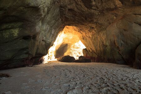 Open cave at One Thousand Steps Beach in Laguna Beach, California, USAの写真素材
