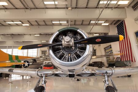 Santa Ana, CA, USA - January 21, 2017: North American AT-6 SNJ-6 displayed at the Lyon Air Museum in Santa Ana, California, United States. It was used during World War II. Editorial use only.のeditorial素材