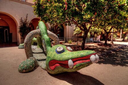 San Diego, CA, USA - May 20, 2017: Mosaic statue in front of the Mingeil International Museum building at the Balboa Park in San Diego. Editorial use.のeditorial素材