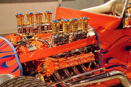 Los Angeles, CA, USA - July 23, 2017: Orange 1925 Ford Altered T Roadster called Golden Star...