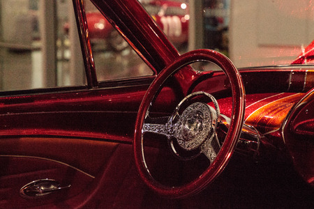 Los Angeles, CA, USA - July 23, 2017: El Rey candy colored lowrider 1963 Chevrolet Impala by artist Albert de Alba displayed at the Petersen Automotive Museum. Editorial use.のeditorial素材
