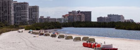 Tigertail Beach in Marco Island, Florida in winter with the city skyline in the backgroundのeditorial素材