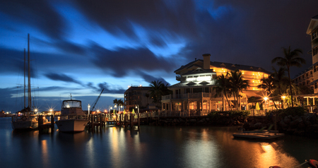 Key West, Florida, USA - September 1, 2018: Nighttime Ocean view from the dock at the Hyatt Centric Key West Resort and Spa in Key West, Florida at sunrise. For editorial use.のeditorial素材
