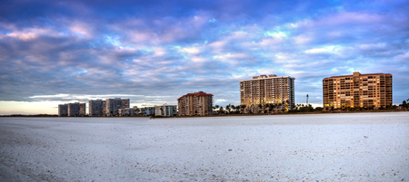 Highrises along Tigertail Beach at night on Marco Island, Floridaの写真素材