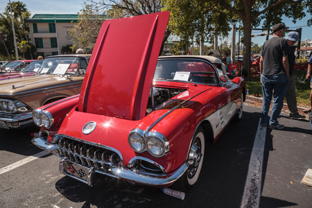 Naples, Florida, USA â March 23,2019: Red 1959 Corvette at the 32nd Annual Naples Depot Classic Car Show in Naples, Florida. Editorial only.のeditorial素材