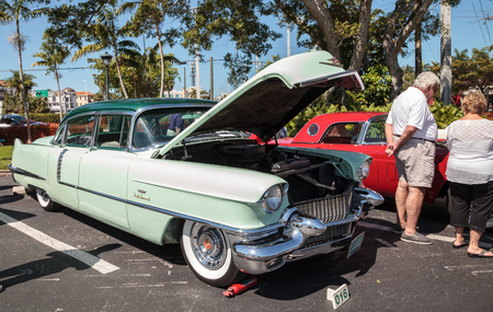 Naples, Florida, USA â March 23,2019: Mint green 1956 Cadillac at the 32nd Annual Naples Depot Classic Car Show in Naples, Florida. Editorial only.のeditorial素材