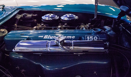 Punta Gorda, Florida, USA â€“ October 13, 2019: Blue 1954 Chevrolet Corvette roadster displayed...
