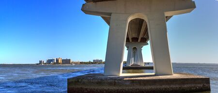 Under the Sanibel Causeway bridge of Causeway Islands Park on Sanibel in Florida.の写真素材